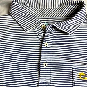 Peter Millar Mens XL Blue White Striped Golf Polo Short Sleeve Shirt